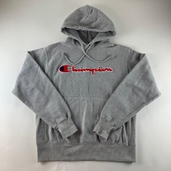 Champion Other - Champion Mens Gray Chenille Logo Reverse Weave Pullover Hoodie